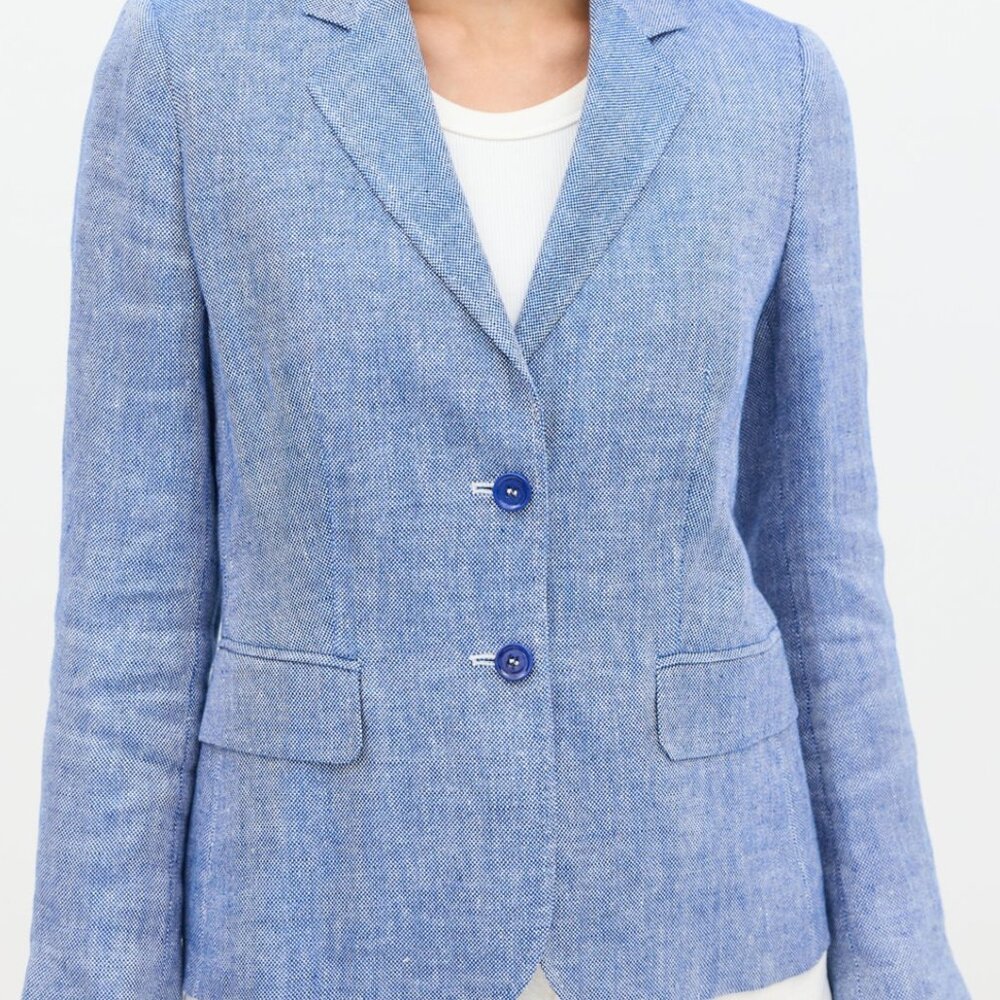 Max Mara Blue Linen Two Pocket Blazer; Size 8
